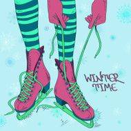 Illustration with female legs in skates N3