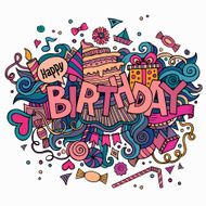 Birthday hand lettering and doodles elements background N9