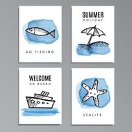 Set of summer cards with hand drawn doodles sketches