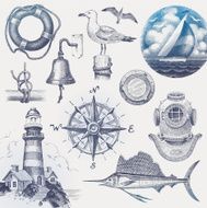 Nautical hand drawn vector set
