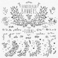 Hand-drawn floral decorations leaves flower ornaments