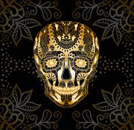 Decorative golden skull patterned design Day of The Dead