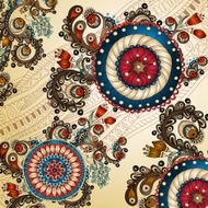 Abstract floral pattern with doodles and cucumbers N2