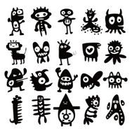 Collection of cartoon funny monsters silhouettes