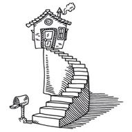 Loneliness Steps House Drawing