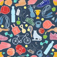 Sport and fitness seamless doodle pattern N6