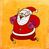 Santa Claus Carrying Gifts on Grunge Background