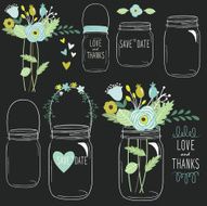 Hand Draw Chalkboard retro Mason Jar- Illustration