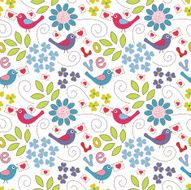 Romantic seamless pattern Birds and flowers N3