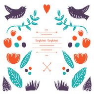 Vintage floral invitation with flowers and birds in vector