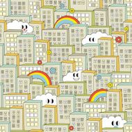 Rainbow in the city seamless pattern