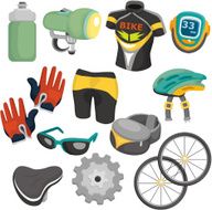 cartoon Bicycle Equipment icon set