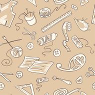 Seamless background with sketches of sewing tools N4