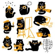 Set Of Black Cats Creative Professions