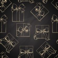 Seamless texture with hand drawn gift boxes bows and ribbons