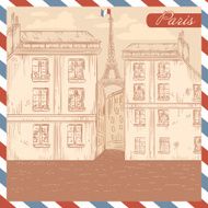 Retro-styled France postcard on air mail frame background