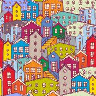 Cityscape seamless pattern Sketch orange blue purple vector