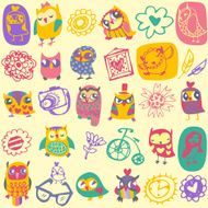 Owl seamless pattern on light background N5