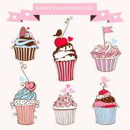Vector collection of decorative hand drawn sweet cupcakes N3