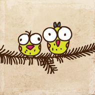 Cute BIrds on Grunge Background
