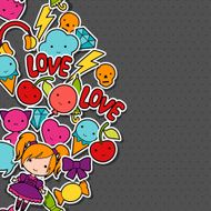 Abstract background with cute kawaii doodles N4