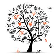 Autumn tree sketch drawing for your design