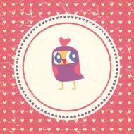 Vintage owls greeting card and hearts seamless background N7