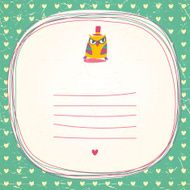 Vintage owls doodle frame and hearts seamless background N3