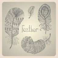 Vintage set with hand-drawn feathers
