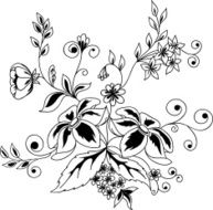 Beautiful floral Black-and-white flowers and leaves design element