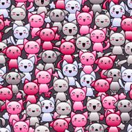 Seamless pattern with cute kawaii doodle cats N3