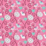 Romantic seamless pattern Birds and flowers N4