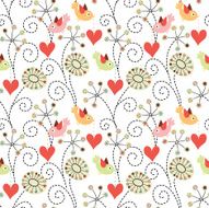 Vector seamless pattern Birds flowers and hearts
