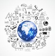 world and business concept with doodle symbol vector illustration
