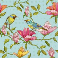 Vintage Seamless Background - Flowers and Birds N2