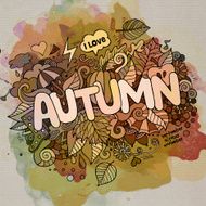 Autumn hand lettering and doodles elements background N10