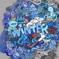 Winter hand lettering and doodles elements watercolor background