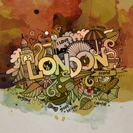 London watercolor doodles elements background