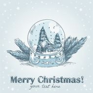 Christmas retro postcard with cute glass ball snowflakes N4