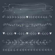 Set of hand drawn floral elements on blackboard N2