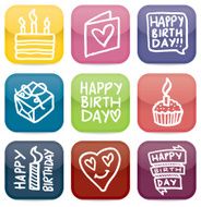 Happy birthday glossy icon set