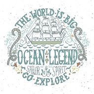 Hand drawn vintage label with a ship and lettering N11