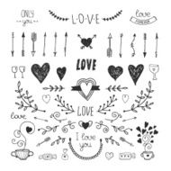 Love decorative elements hand drawn collection