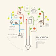 Flat linear Infographic Education Pencil Tree Outline concept N2