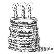 Big Birthday Cake With Three Candles On Top Drawing