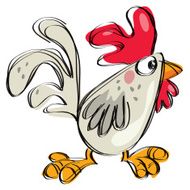 Cartoon baby rooster naive childish drawing style isolated white background