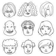 Cartoon Human faces in black and white N2