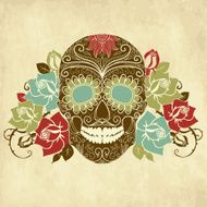 Skull and roses Colorful Day of the Dead card N2
