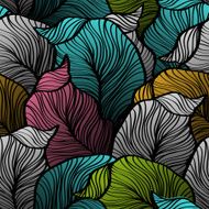 Retro seamless pattern with abstract doodle leaves N6