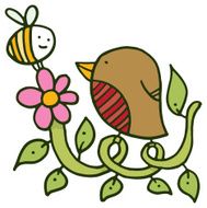 Bird and a bee on plant